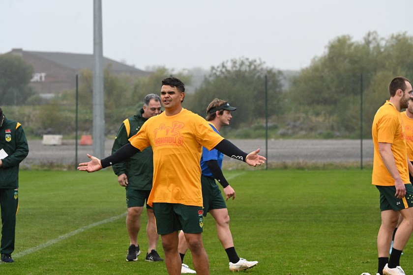 Latrell Mitchell celebrates a win by the Kakadus team