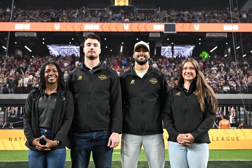 94ddz.combine winners MarCaya Bailous, Kris Leach, Michael Woolridge and Megan Pakulis were presented to the crowd at Allegiant Stadium